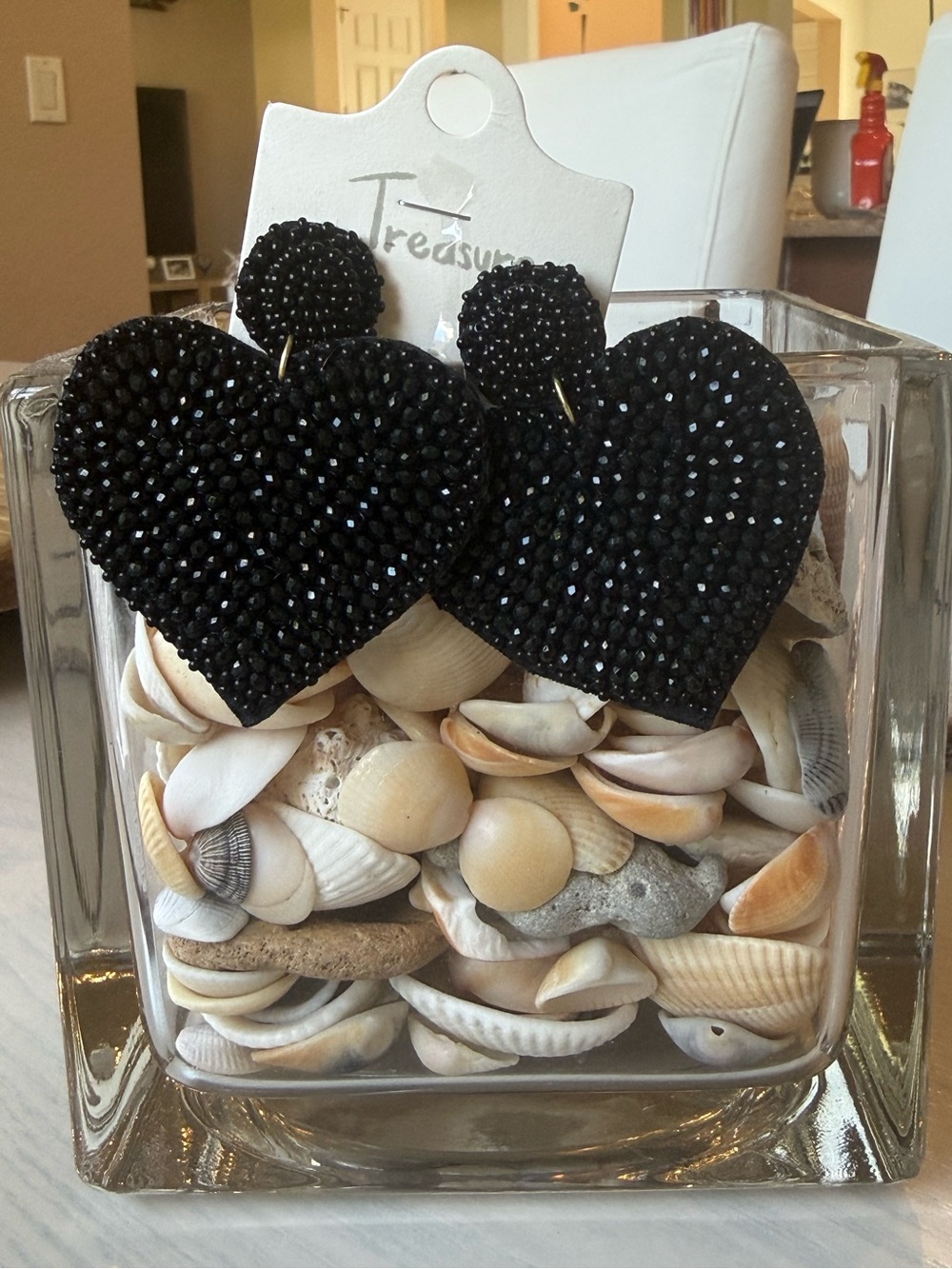 Black Beaded Heart Drop Earrings - Women's Accessories